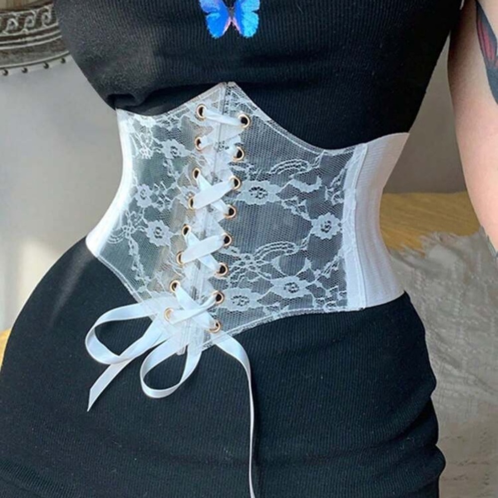 White lace corset belt underbust waist corset transparent Lolita rennaissance